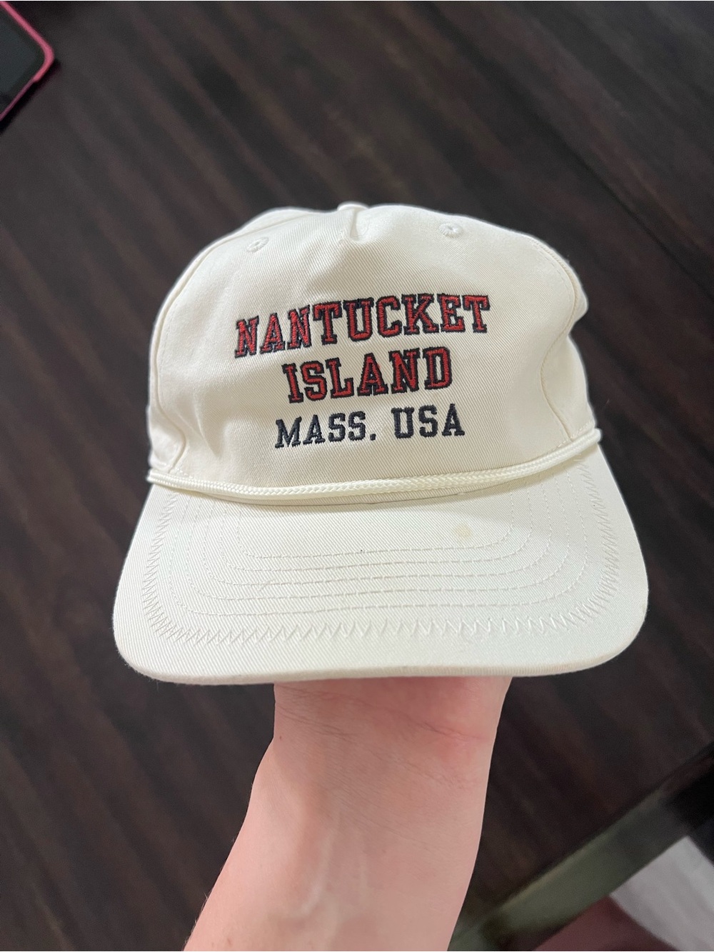 Nantucket Island Embroidered Rope Cap - Cream